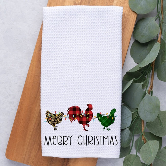 Dark Horse Dream Designs Hand Towel - Merry Christmas Chickens image number null