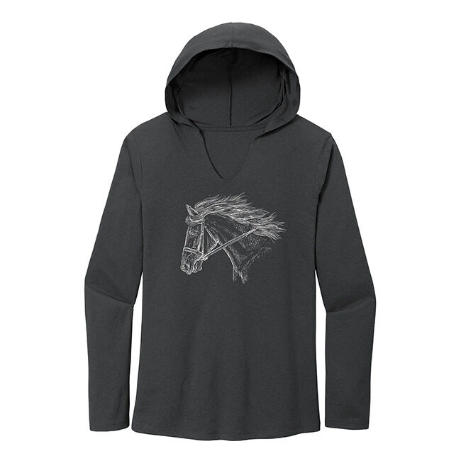 Stirrups Clothing Women's Hooded Tee - Horse Head - Black Frost image number null