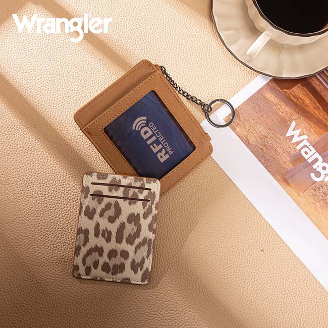 Wrangler Small Card Case Wallet with Keychain & Detachable Card Holder - Tan image number null