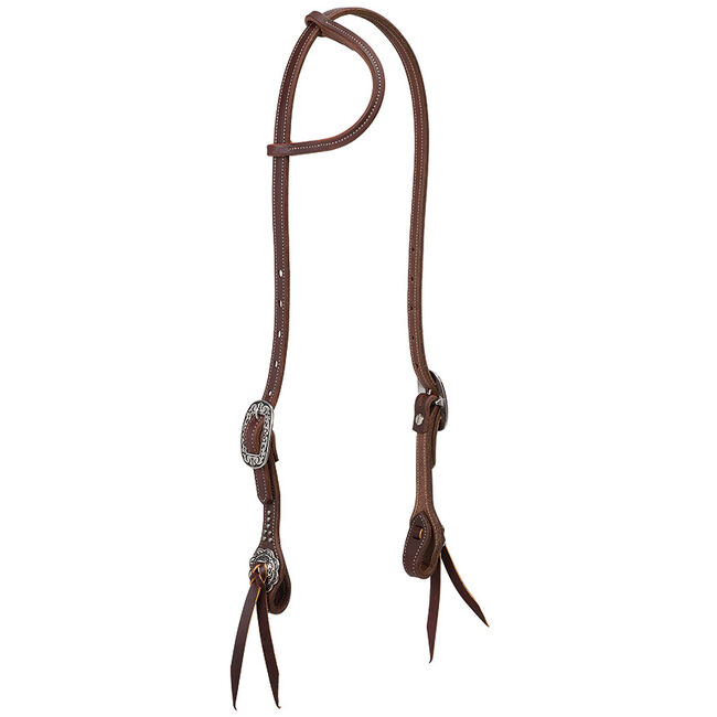 Weaver Leather Working Tack Sliding Ear Headstall with Floral Hardware image number null
