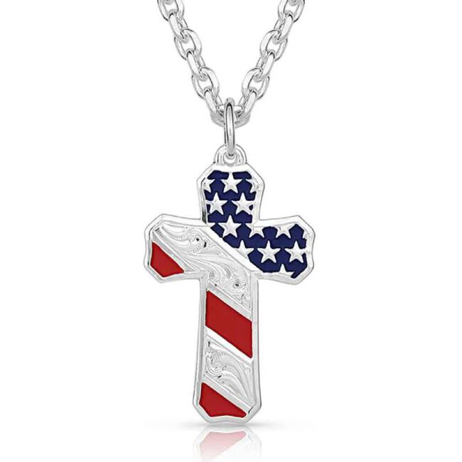 Montana Silversmiths Born in the USA Patriotic Cross Necklace image number null