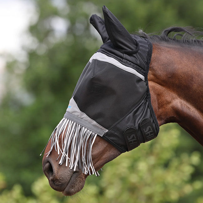 Shires FlyGuard Pro Fine Mesh Fly Mask with Ears & Nose Fringe - Jet image number null