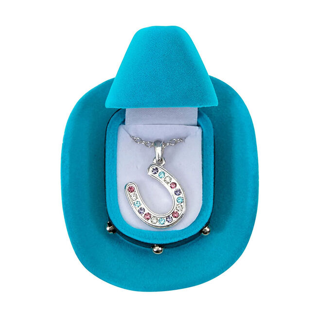 AWST International Horseshoes Necklace with Multi-Colored Stones & Cowboy Hat Gift Box image number null