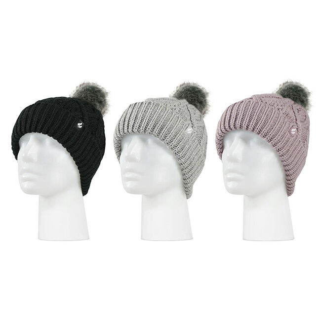 Heat Holders Women's Brina Cable Knit Roll-Up Hat with Pom-Pom image number null