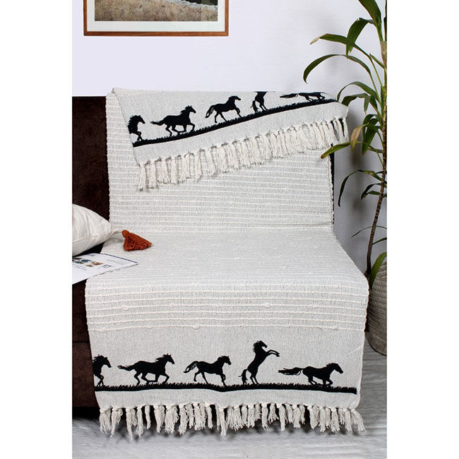 AWST International Cotton Throw - Horses - Grey image number null