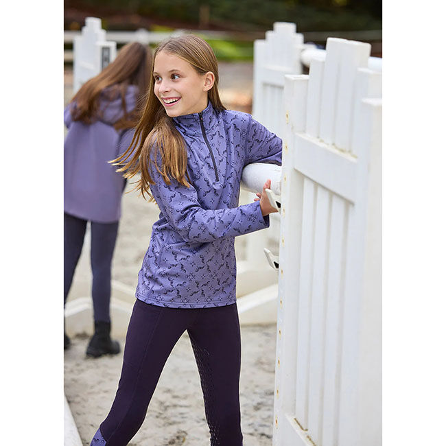 Kerrits Kids' Thermo Tech Full Leg Tight - Plum Noir/Violet Dawn Horse Quadrille image number null
