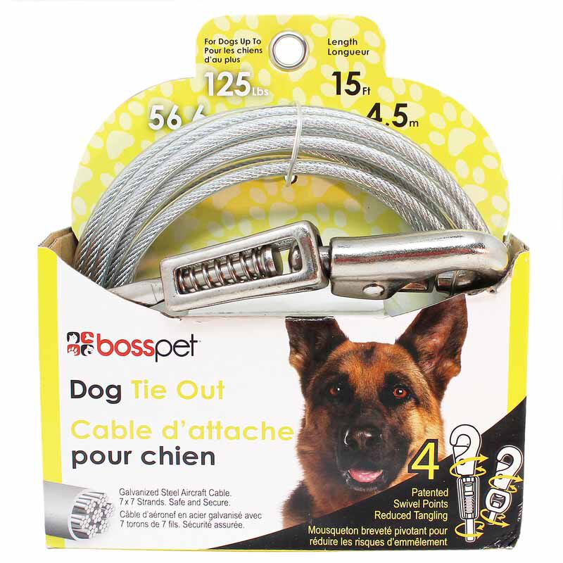 Boss Pet Silver Vinyl Coated Cable Dog Tie Out with Comfort Spring