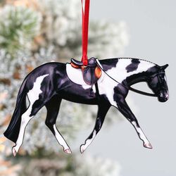 Classy Equine Ornament - Black and White Tobiano English Paint