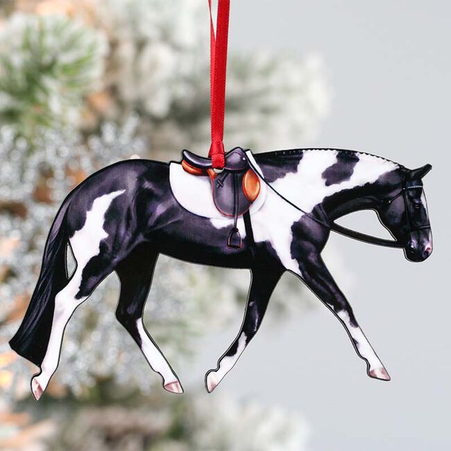 Black And White Tobiano English Paint Horse Ornament image number null