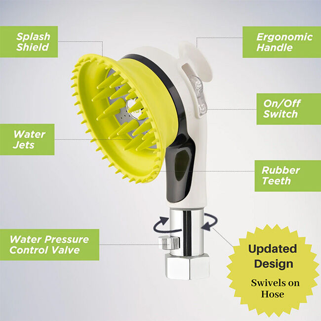 Wondurdog Outdoor Dog Wash - Garden Hose Nozzle Attachment with Splash Shield Brush image number null