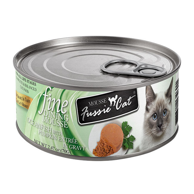 Fussie Cat Fine Dining Mousse - Ocean Fish with Pumpkin Entree in Gravy - 2.47 oz image number null