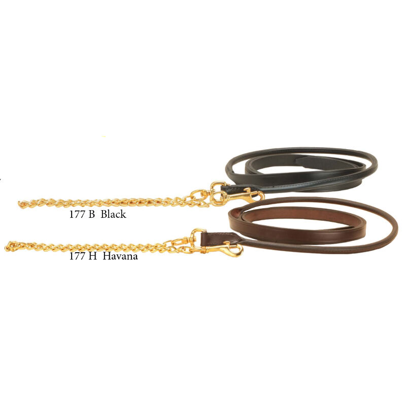 Leather Horse lead with 30'' chain 1'' Made in The U.S.A Chestnut or Dark Walnut 