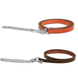 Tory Leather Leather Lead with Nickel-Plated Chain