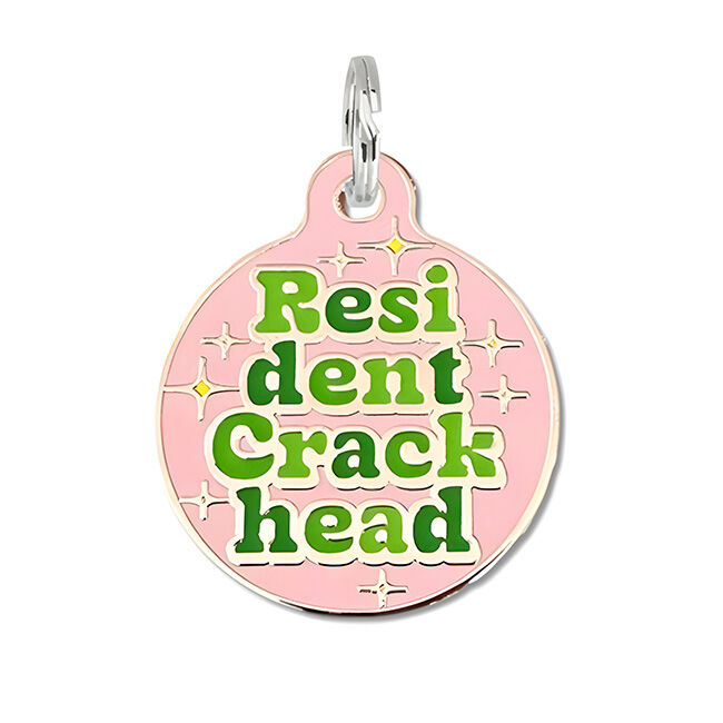 Bad Tags Dog ID Tag - Resident Crackhead - Pink image number null