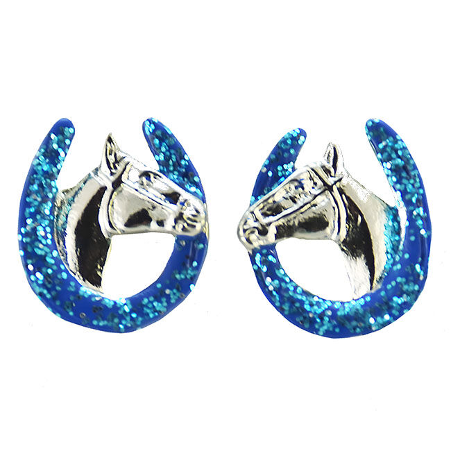 Finishing Touch of Kentucky Horse Head and Shoe Silver and Blue Earrings  image number null