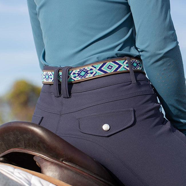 Equinavia Women's Estelle Hand-Beaded Belt - Dark Brown/Navy image number null