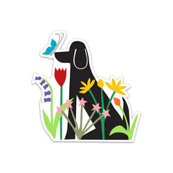 R. Nichols Dog in Garden Sticker