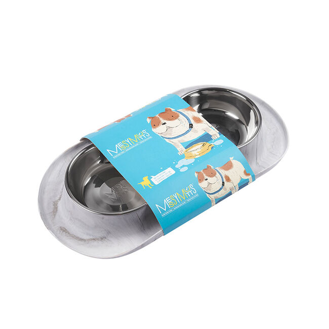 Messy Mutts Double Silicone Dog Feeder with Stainless Bowls - 3 Cups - Marble image number null