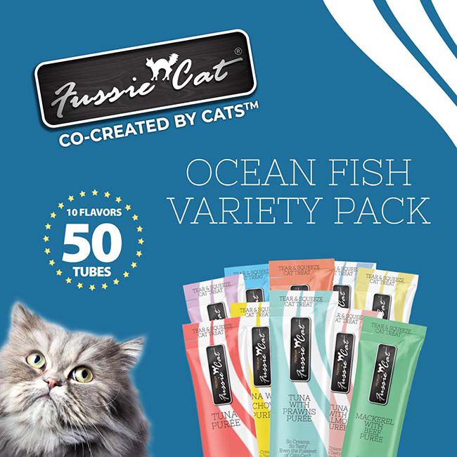 Fussie Cat Puree Treat 10-Flavor Variety Pack - Ocean Fish - 50 Count image number null