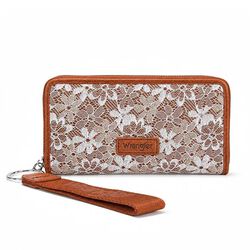 Wrangler Lace Floral RFID-Blocking Zip-Around Wallet - Brown