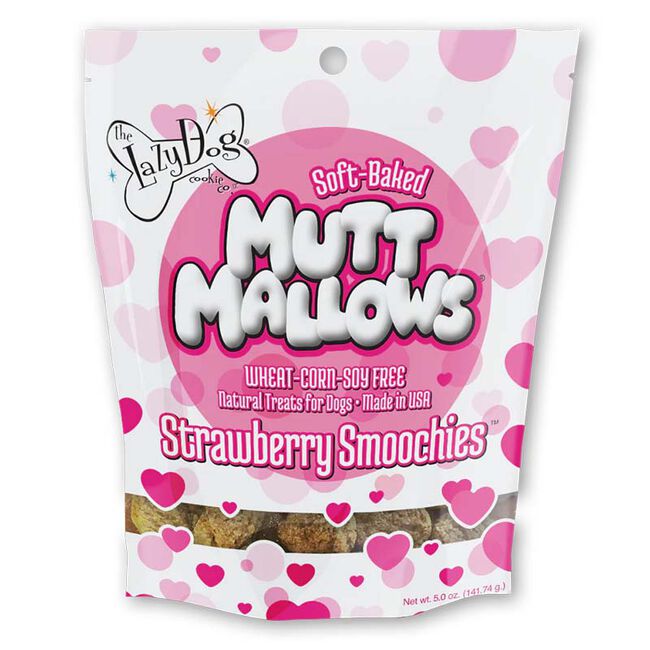 The Lazy Dog Cookie Co. Mutt Mallows Strawberry Smoochies Soft-Baked Dog Treats, 5-oz bag image number null