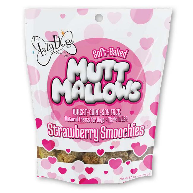 The Lazy Dog Cookie Co. Mutt Mallows Strawberry Smoochies Soft-Baked Dog Treats, 5-oz bag image number null
