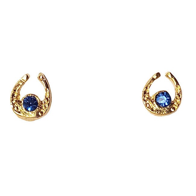 Finishing Touch of Kentucky Mini Horse Shoe Earrings - Gold and Sapphire  image number null