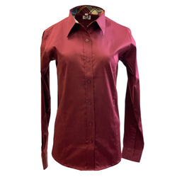 RHC Equestrian Women's Sateen Lycra Show Shirt with Concealed Zipper and Button Placket - Burgundy
