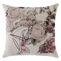 Noble Pony Linen Pillow - Dressage Horse with Roses