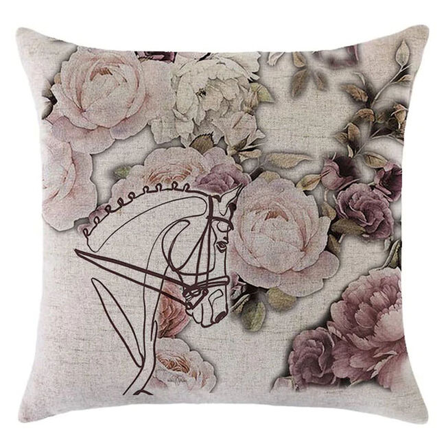 Noble Pony Linen Pillow - Dressage Horse with Roses image number null