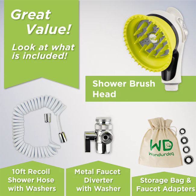 Wondurdog Indoor Dog Wash - Sink Attachment with Splash Shield Brush image number null