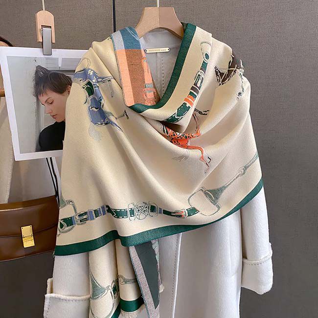 AWST International Acrylic Cashmere Scarf - Hunter Horses - Beige image number null