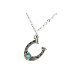 Finishing Touch of Kentucky Necklace - Horseshoe with Turquoise Stone - Retro Silver