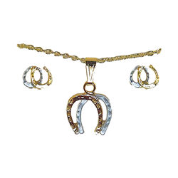 Finishing Touch of Kentucky Earring & Necklace Set - Double Horseshoe - Gold