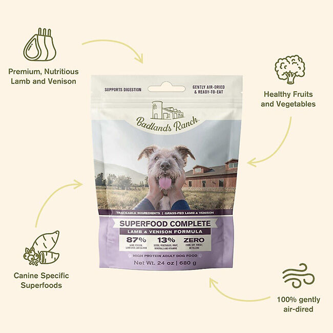 Badlands Ranch Superfood Complete Grain-Free Air-Dried Dog Food - Lamb & Venison Recipe image number null