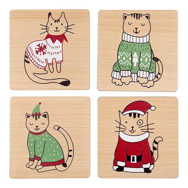 Pearhead Holiday Drink Coasters Cats 4 Pack Closeout The Cheshire Horse