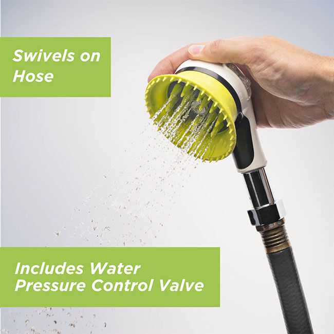 Wondurdog Outdoor Dog Wash - Garden Hose Nozzle Attachment with Splash Shield Brush image number null