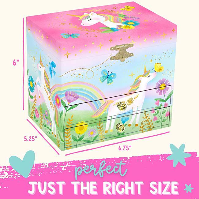 Giggle & Honey 2-Drawer Musical Jewelry Box - Floral Unicorn image number null