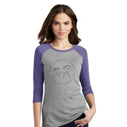 The Cheshire Horse Women's 3/4 Sleeve Raglan Logo Tee - Purple Frost/Grey Frost