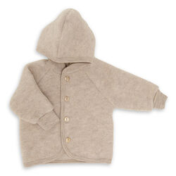Engel Baby 100% Wool Hooded Jacket with Wooden Buttons - Sand Melange
