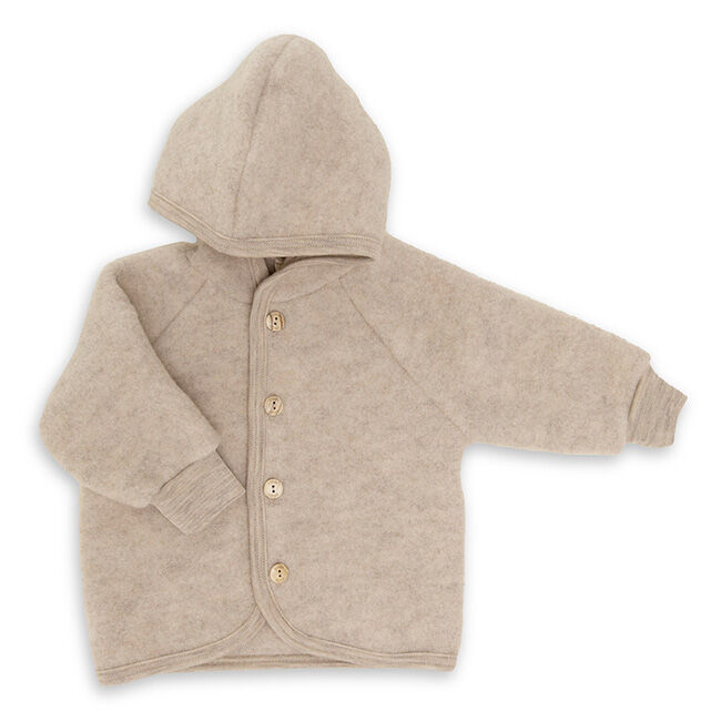 Engel Baby 100% Wool Hooded Jacket with Wooden Buttons - Sand Melange image number null