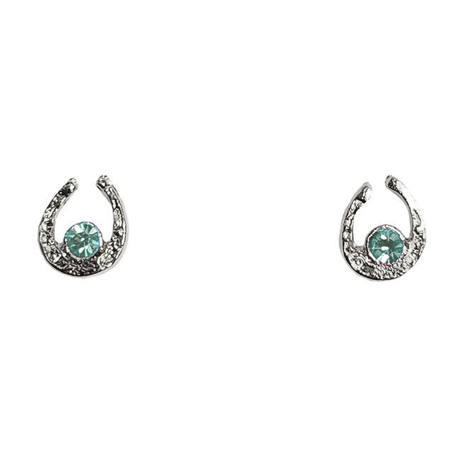 Finishing Touch of Kentucky Earrings - Mini Horseshoe - Silver & Aquamarine image number null