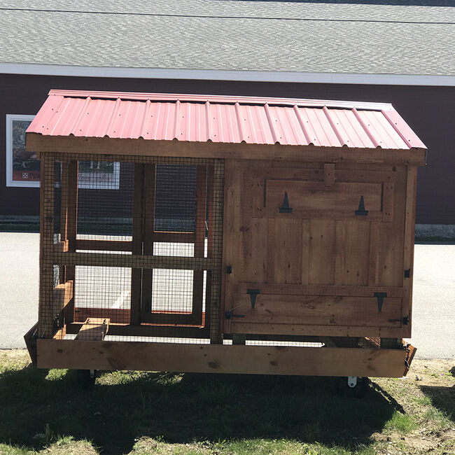 Amish 5x4 Red Roof Chicken Coop with Run and Wheels Back image number null
