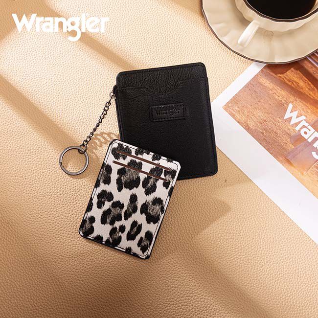 Wrangler Small Card Case Wallet with Keychain & Detachable Card Holder - Black image number null