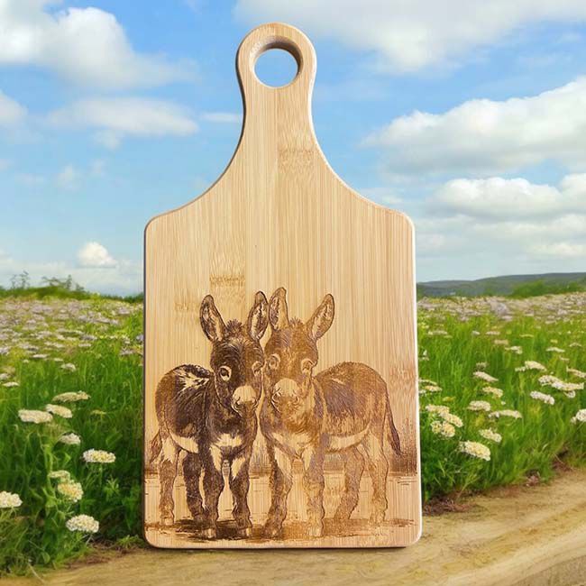 The Krafty Equestrian Bamboo Cutting Board Paddle - Donkeys image number null