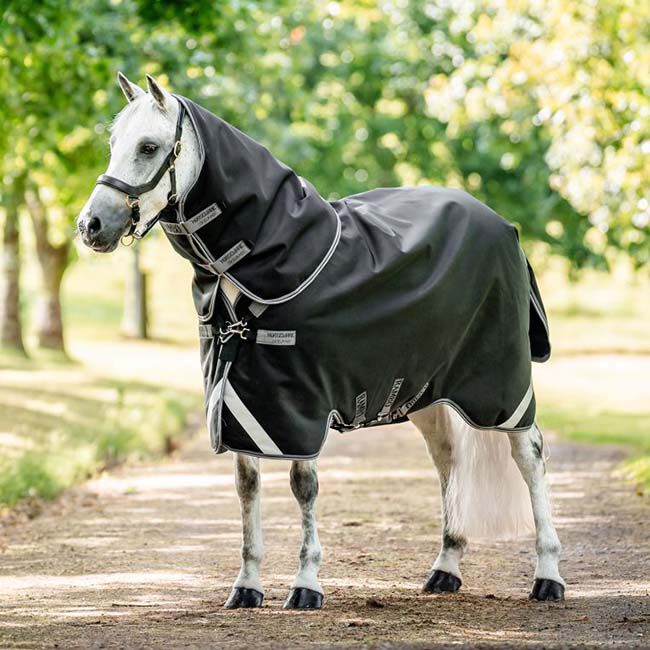 Horseware Rambo Supreme 1680D Vari-Layer Turnout (450g Heavy) - Black/Thunderstorm Grey & Silver image number null