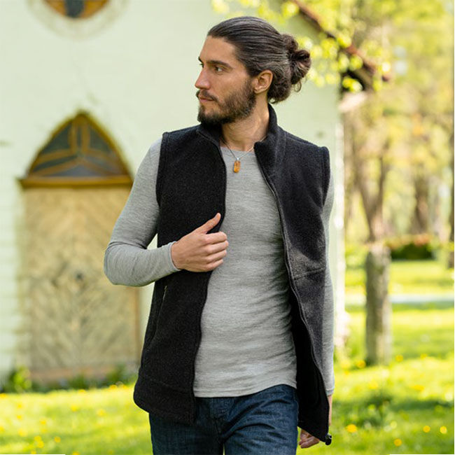 Engel Men's 100% Wool Vest - Black Melange image number null