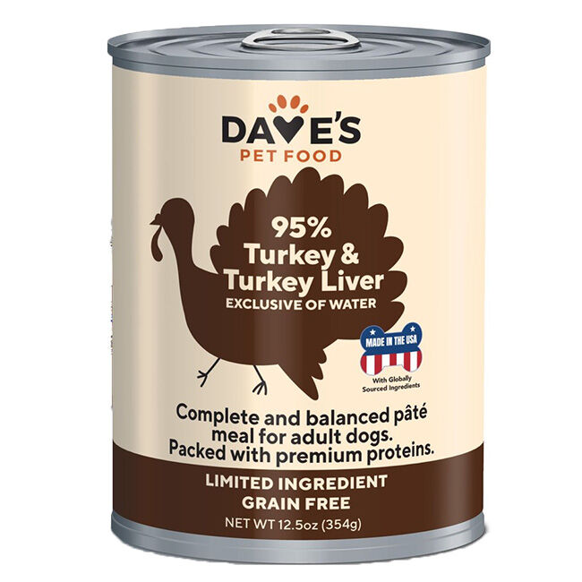 Dave's Premium Turkey & Turkey Liver 95% Meat Canned Dog Food