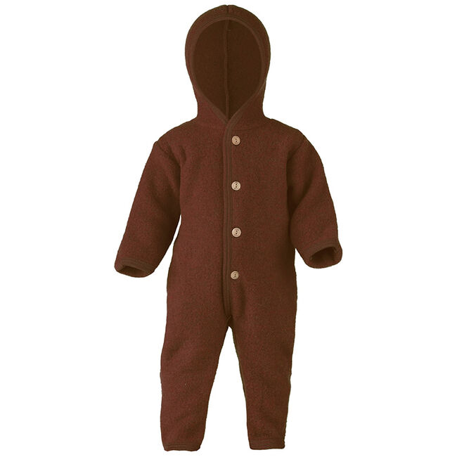 Engel Baby 100% Merino Wool Fleece Hooded Suit with Wooden Buttons - Cinnamon Melange image number null