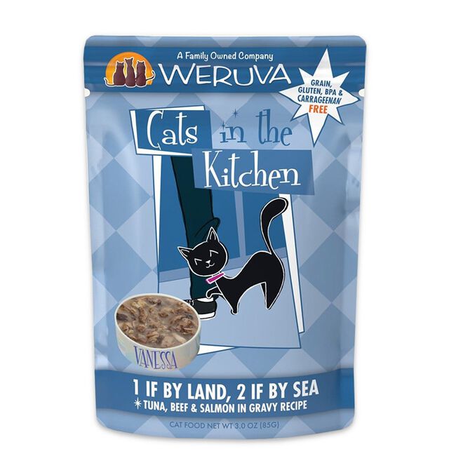 Weruva Cats in the Kitchen Cat Food - 1 If By Land, 2 If By Sea - Tuna, Beef & Salmon in Gravy - 3 oz image number null